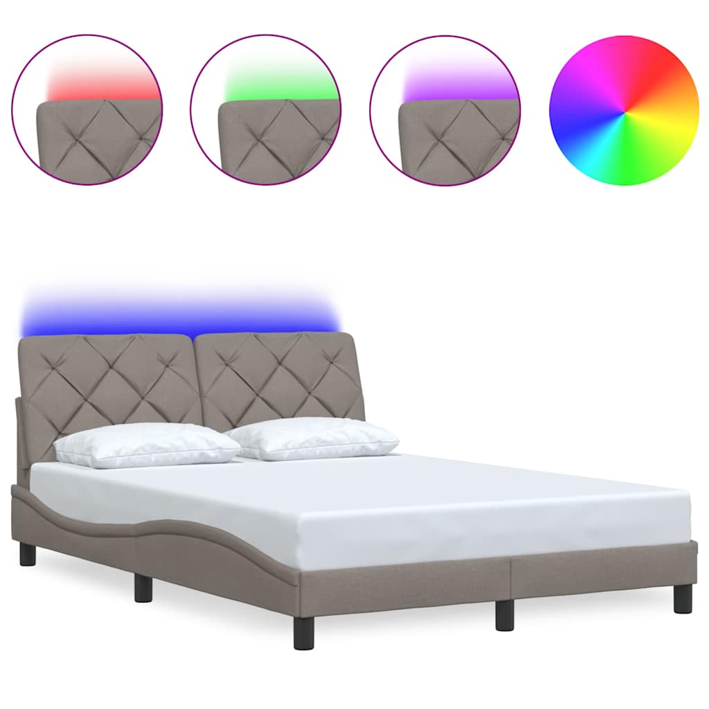 vidaXL Rama łóżka z LED bez materaca Taupe 120x200 cm Tkanina
