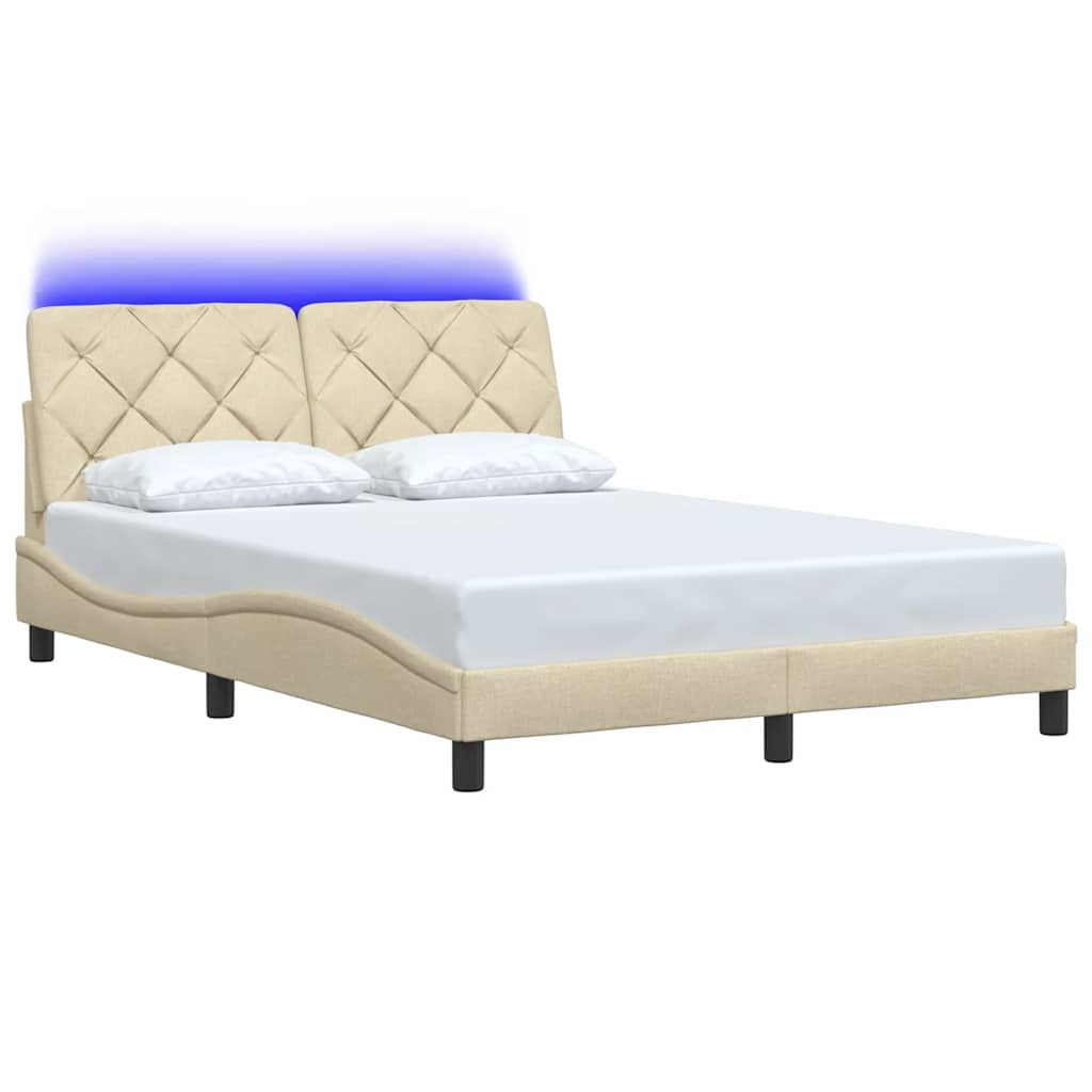 vidaXL Rama łóżka z LED bez materaca Kremowa 120x200 cm Tkanina