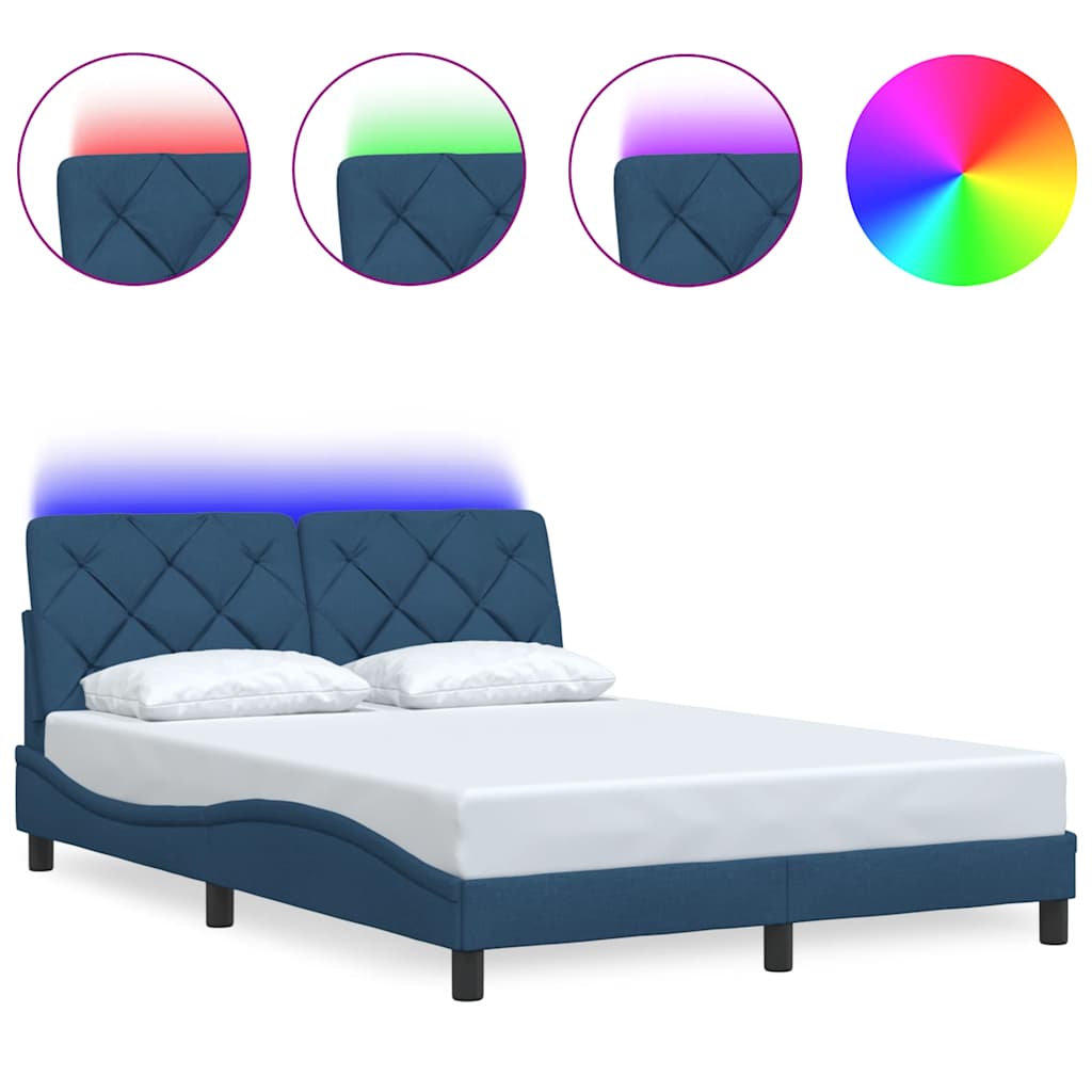 vidaXL Rama łóżka z LED bez materaca Niebieski 120x200 cm Tkanina