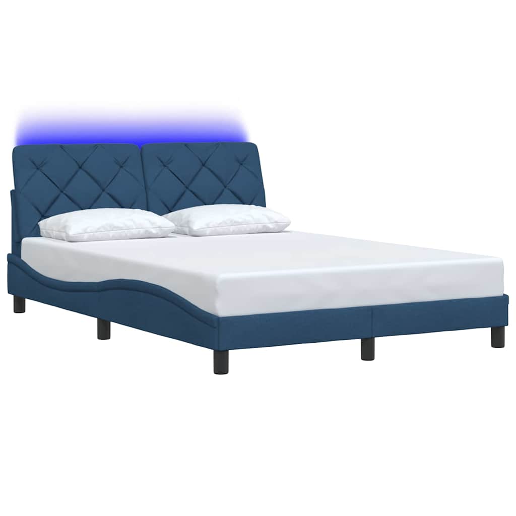 vidaXL Rama łóżka z LED bez materaca Niebieski 120x200 cm Tkanina