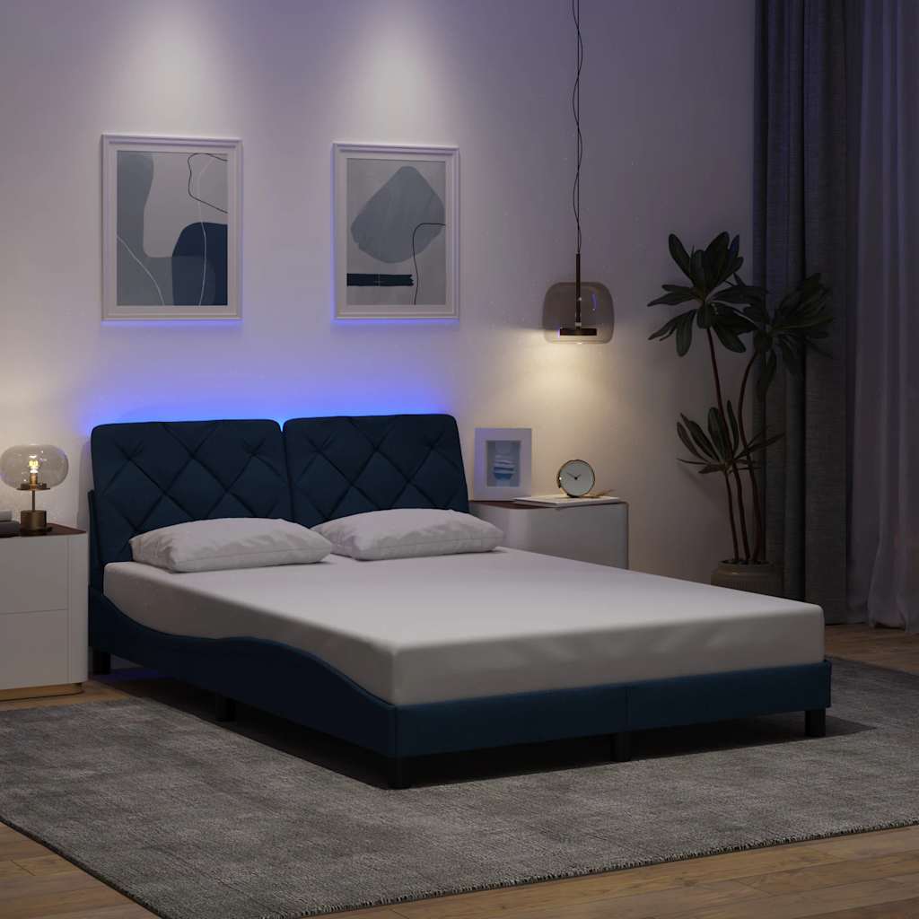 vidaXL Rama łóżka z LED bez materaca Niebieski 120x200 cm Tkanina