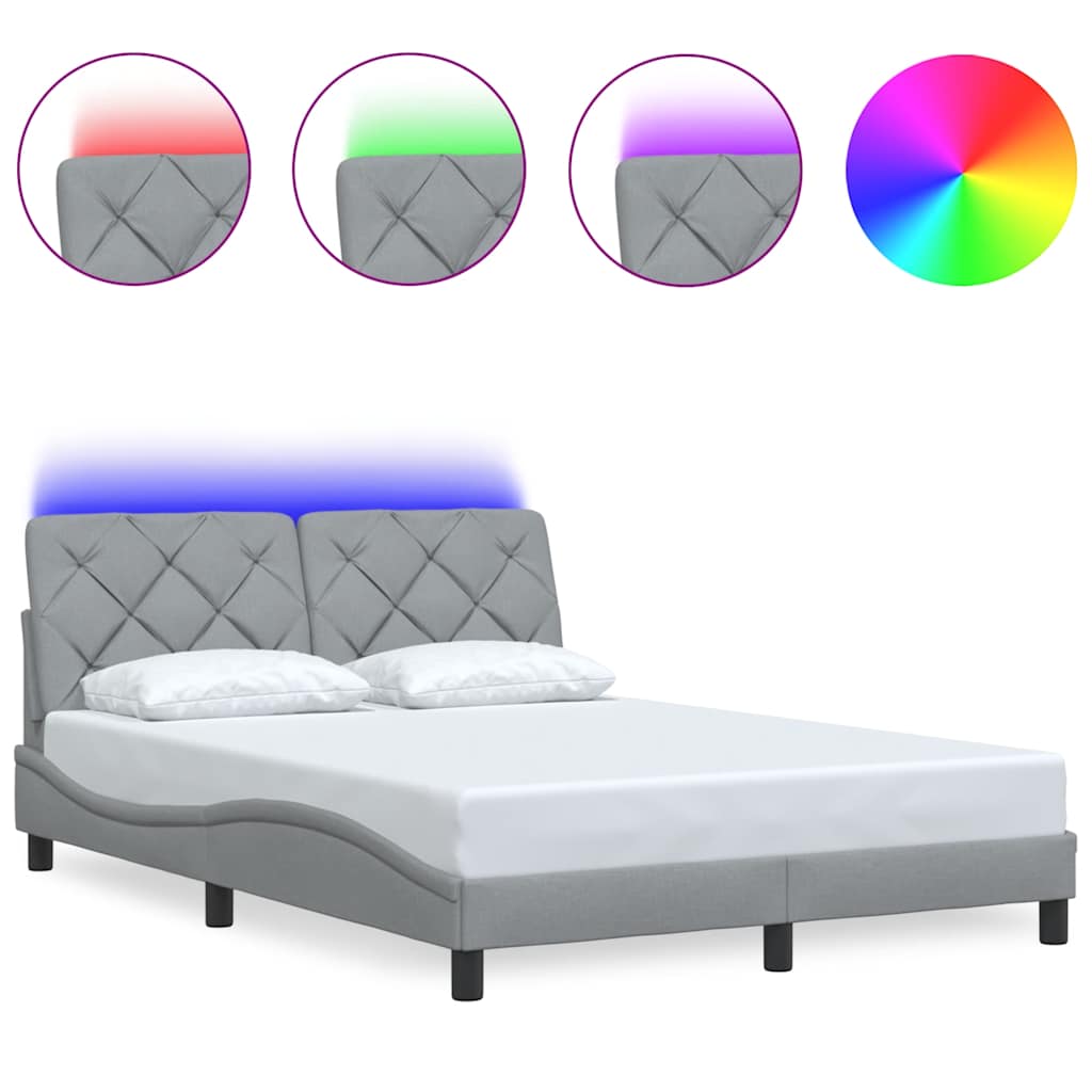 vidaXL Rama łóżka z LED bez materaca Jasnoszary 140x190cm