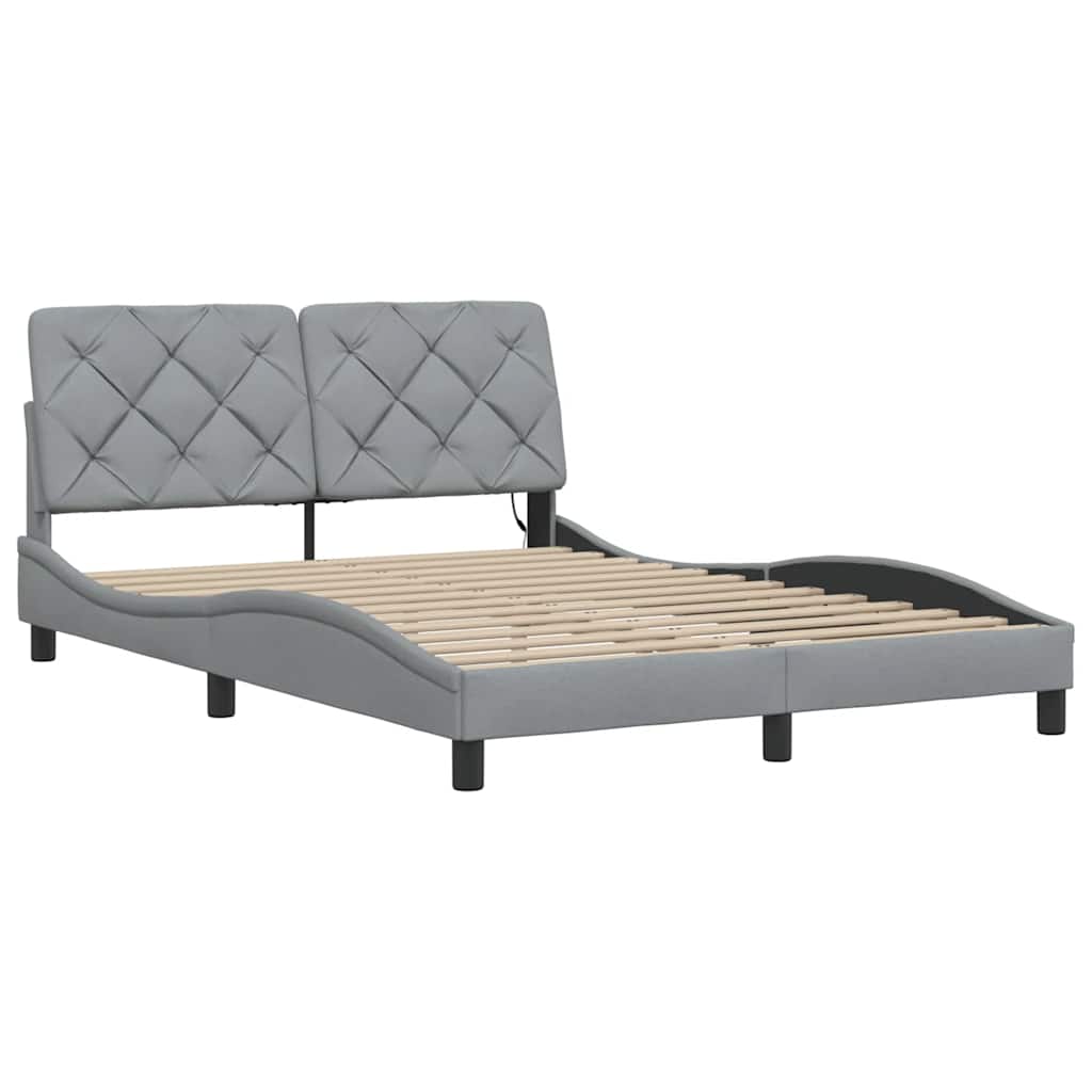 vidaXL Rama łóżka z LED bez materaca Jasnoszary 140x190cm