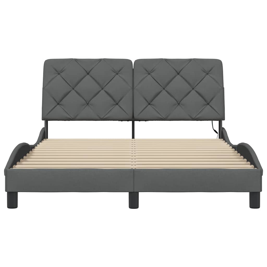 vidaXL Rama łóżka z LED bez materaca Ciemnoszara 140x190 cm Tkanina