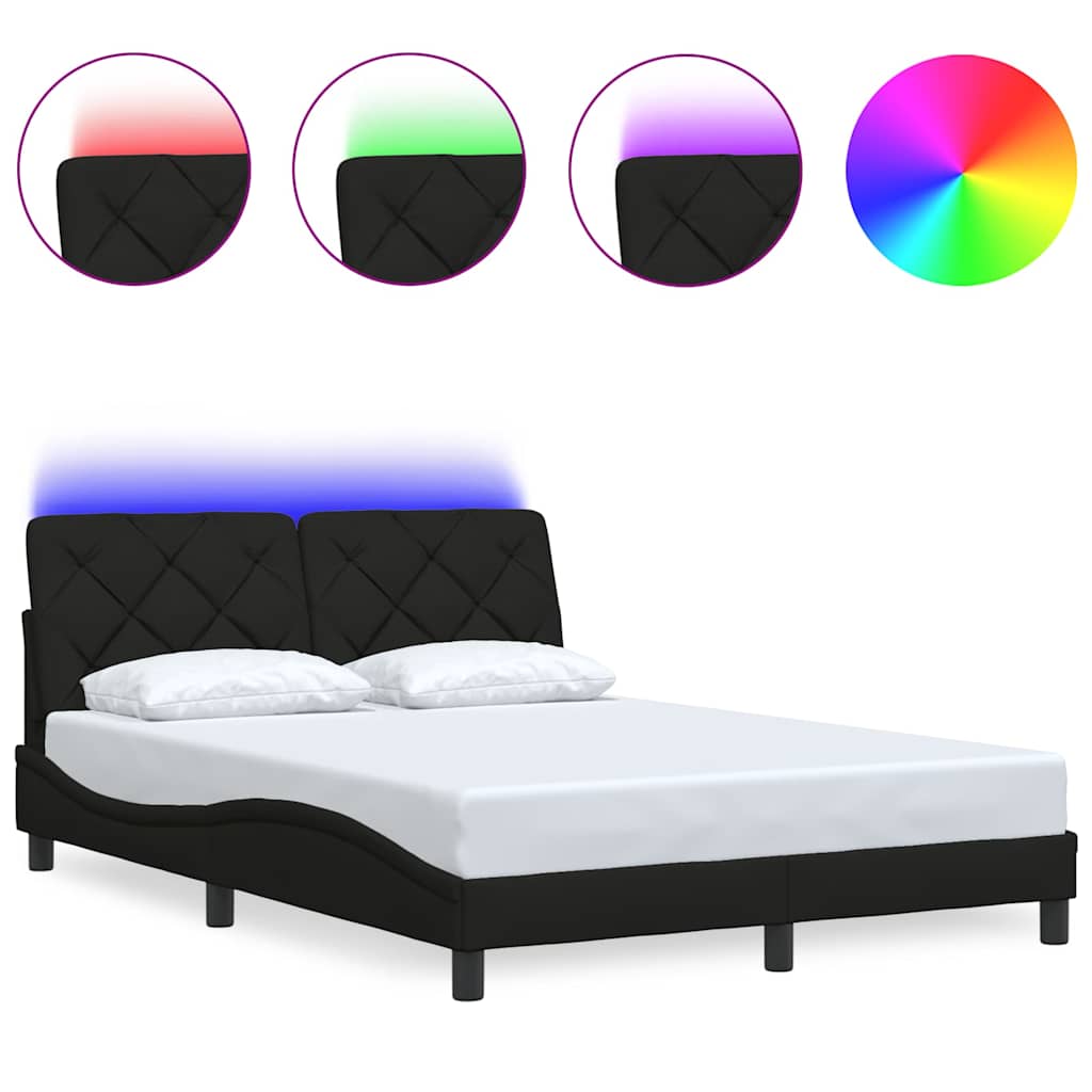 vidaXL Rama łóżka z LED bez materaca Czarna 140x190 cm tkanina