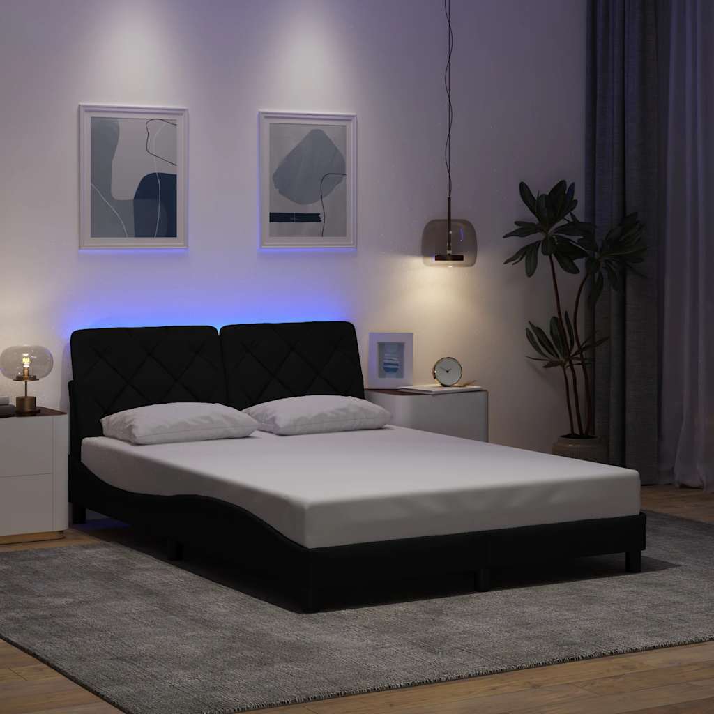 vidaXL Rama łóżka z LED bez materaca Czarna 140x190 cm tkanina