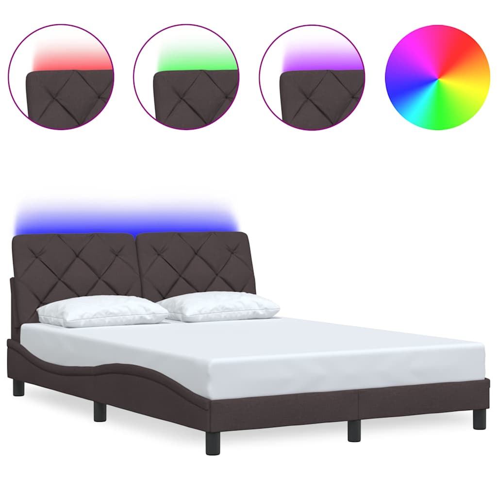 vidaXL Rama łóżka z LED bez materaca Ciemny brąz 140x190 cm Tkanina