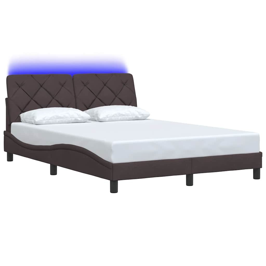 vidaXL Rama łóżka z LED bez materaca Ciemny brąz 140x190 cm Tkanina