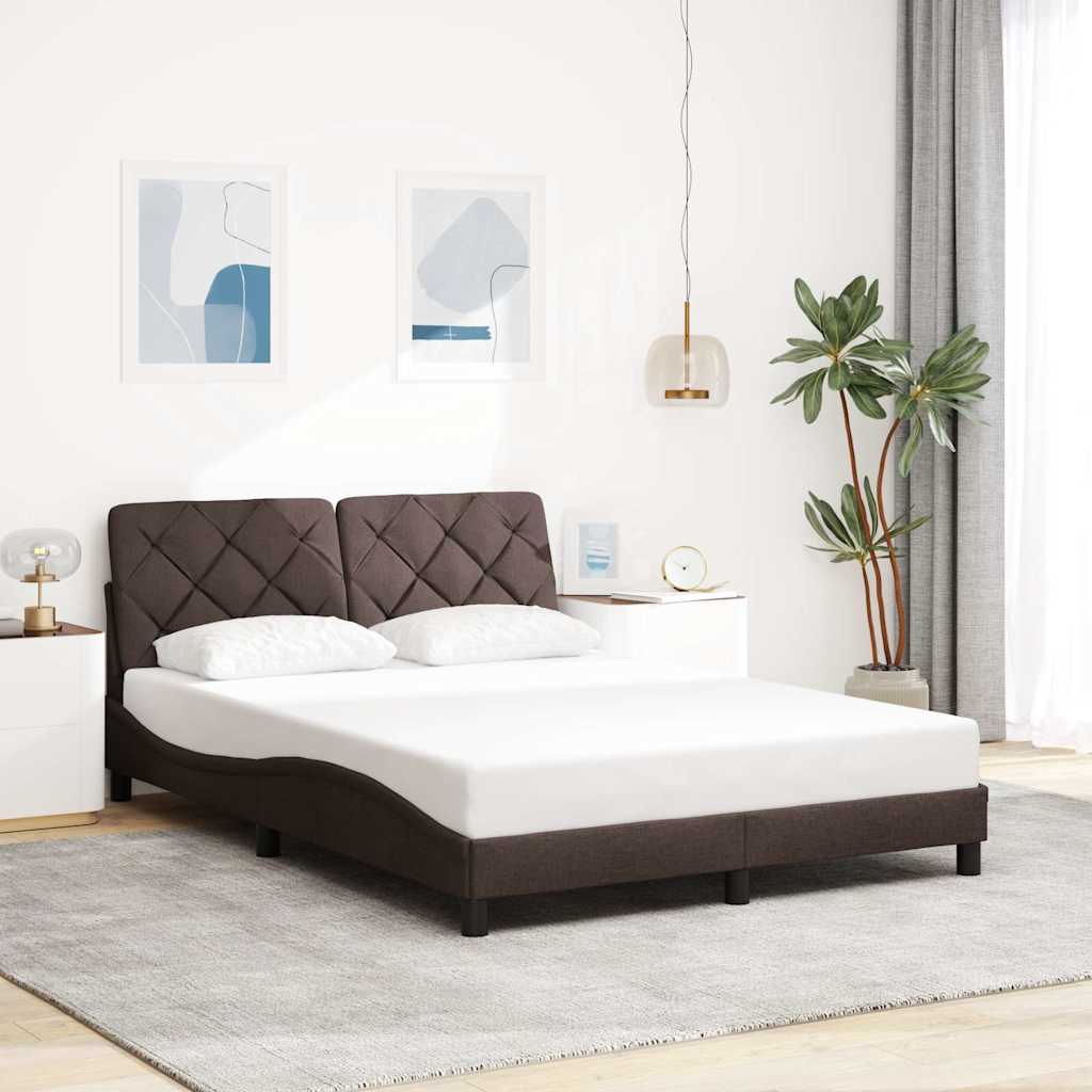 vidaXL Rama łóżka z LED bez materaca Ciemny brąz 140x190 cm Tkanina