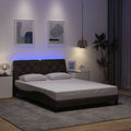 vidaXL Rama łóżka z LED bez materaca Ciemny brąz 140x190 cm Tkanina