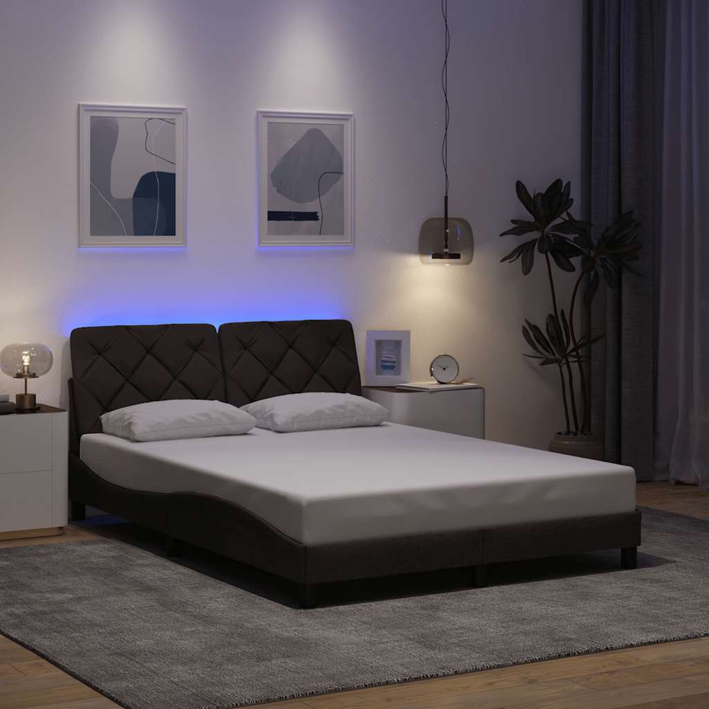 vidaXL Rama łóżka z LED bez materaca Ciemny brąz 140x190 cm Tkanina