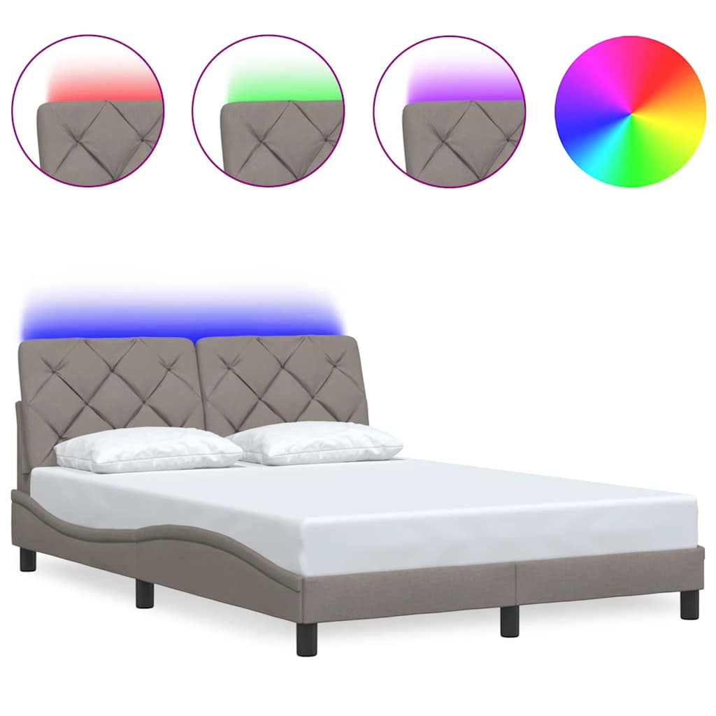 vidaXL Rama łóżka z LED bez materaca Taupe 140x190 cm Tkanina