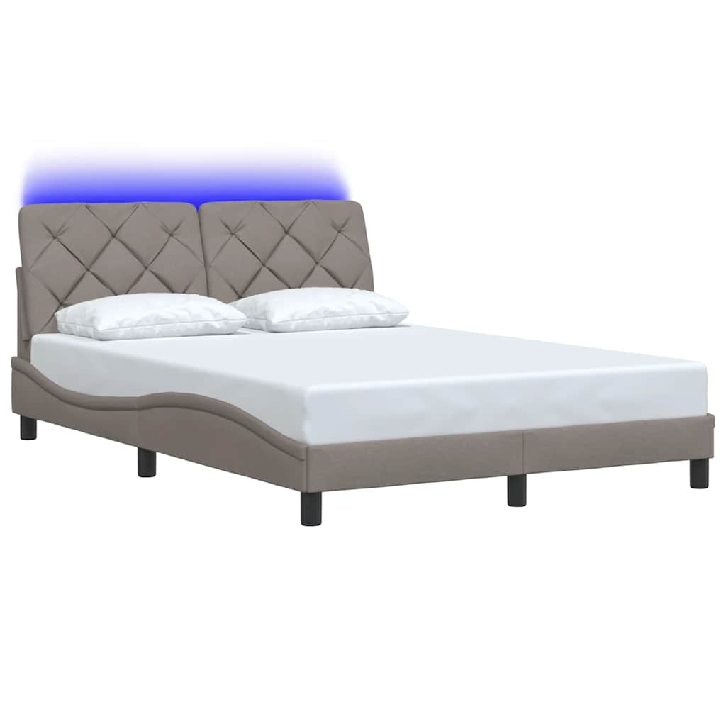 vidaXL Rama łóżka z LED bez materaca Taupe 140x190 cm Tkanina