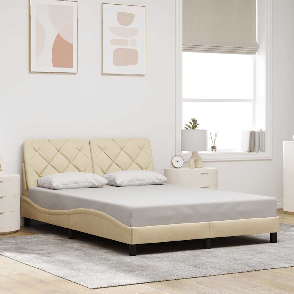 vidaXL Rama łóżka z LED bez materaca Kremowa 140x190 cm Tkanina