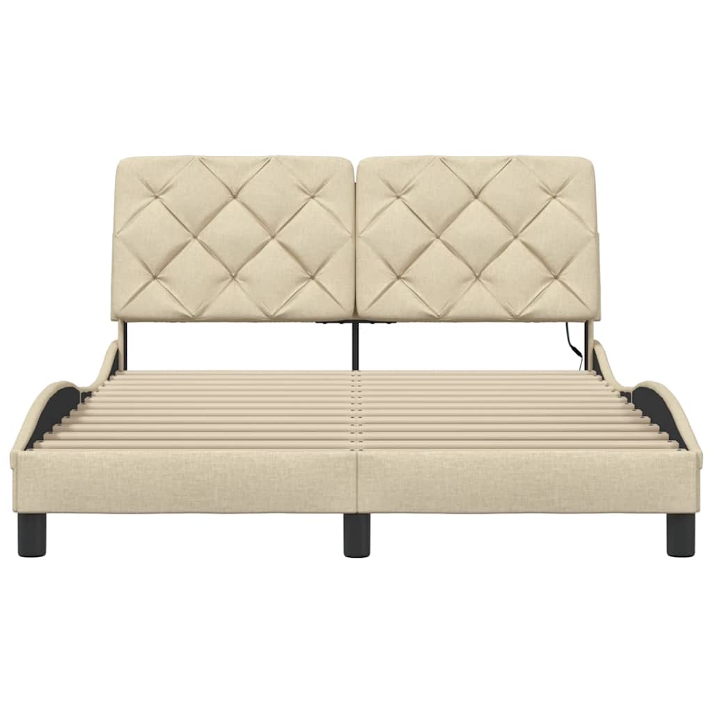 vidaXL Rama łóżka z LED bez materaca Kremowa 140x190 cm Tkanina
