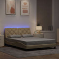 vidaXL Rama łóżka z LED bez materaca Kremowa 140x190 cm Tkanina
