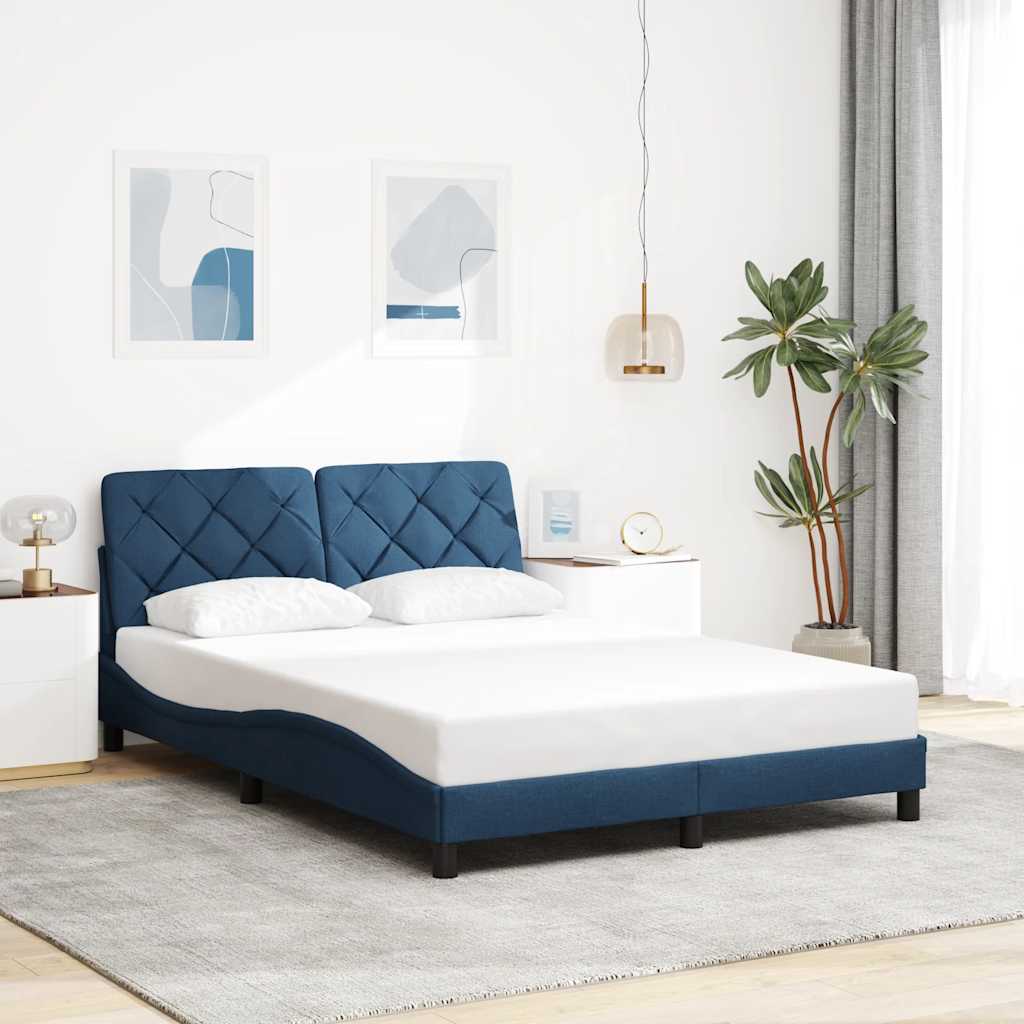 vidaXL Rama łóżka z LED bez materaca Niebieski 140x190 cm Tkanina