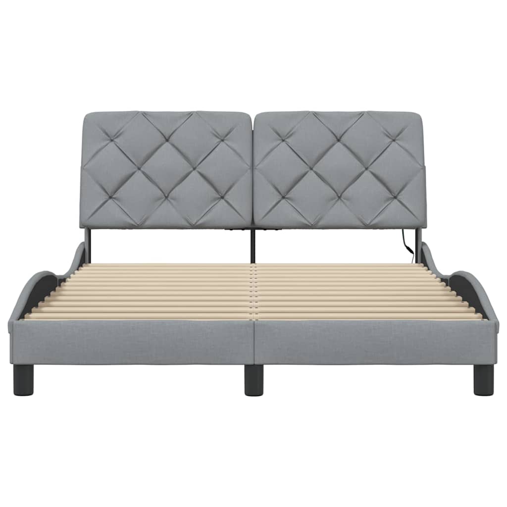 vidaXL Rama łóżka z LED bez materaca Jasnoszary 140x200 cm Tkanina
