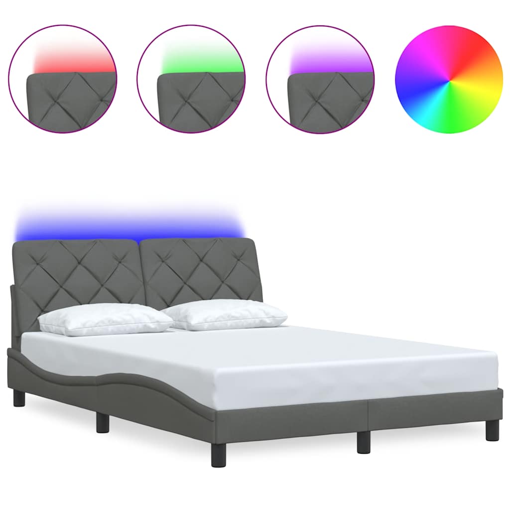 vidaXL Rama łóżka z LED bez materaca Ciemnoszara 140x200 cm Tkanina
