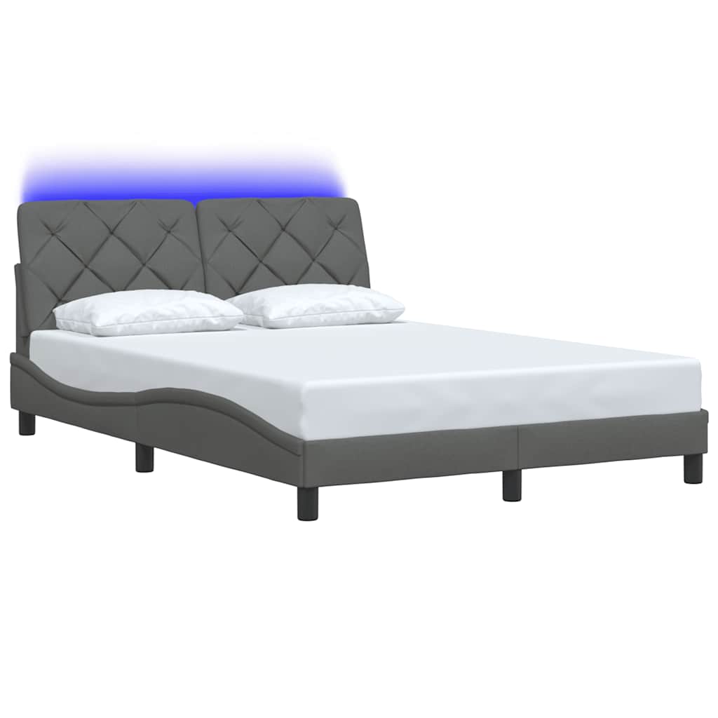 vidaXL Rama łóżka z LED bez materaca Ciemnoszara 140x200 cm Tkanina