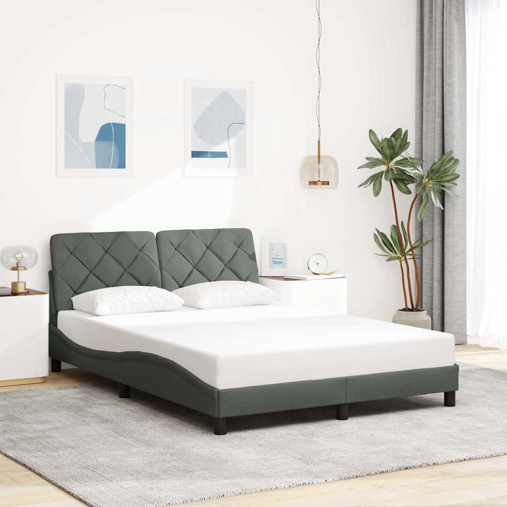 vidaXL Rama łóżka z LED bez materaca Ciemnoszara 140x200 cm Tkanina