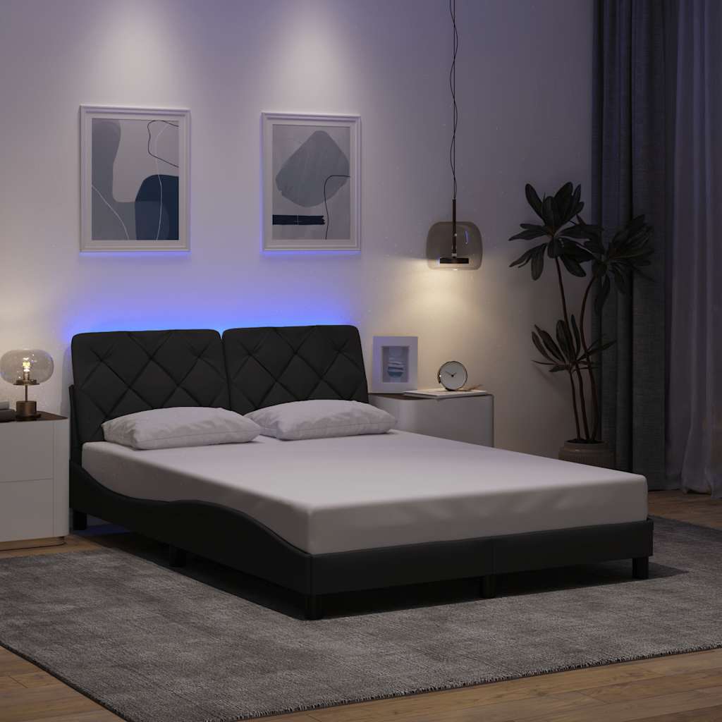 vidaXL Rama łóżka z LED bez materaca Ciemnoszara 140x200 cm Tkanina