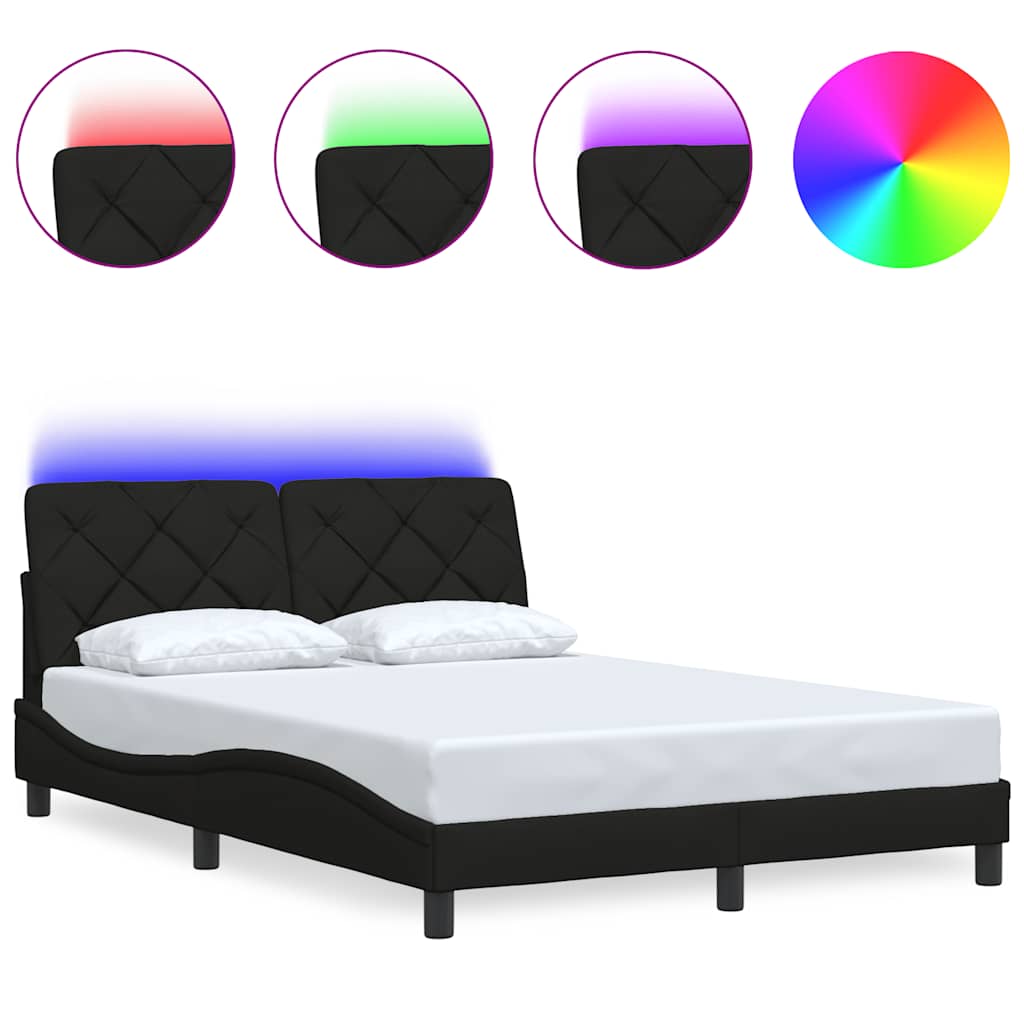 vidaXL Rama łóżka z LED bez materaca Czarna 140x200 cm tkanina