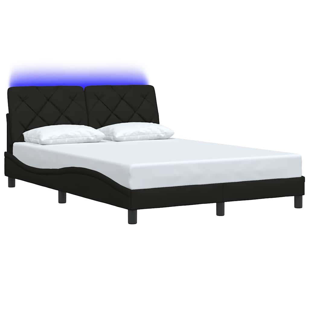 vidaXL Rama łóżka z LED bez materaca Czarna 140x200 cm tkanina