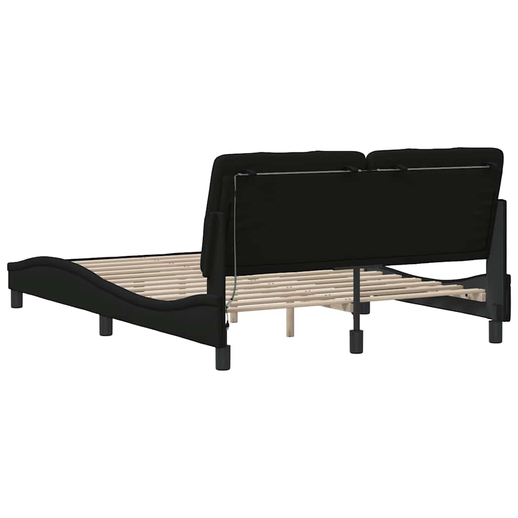 vidaXL Rama łóżka z LED bez materaca Czarna 140x200 cm tkanina