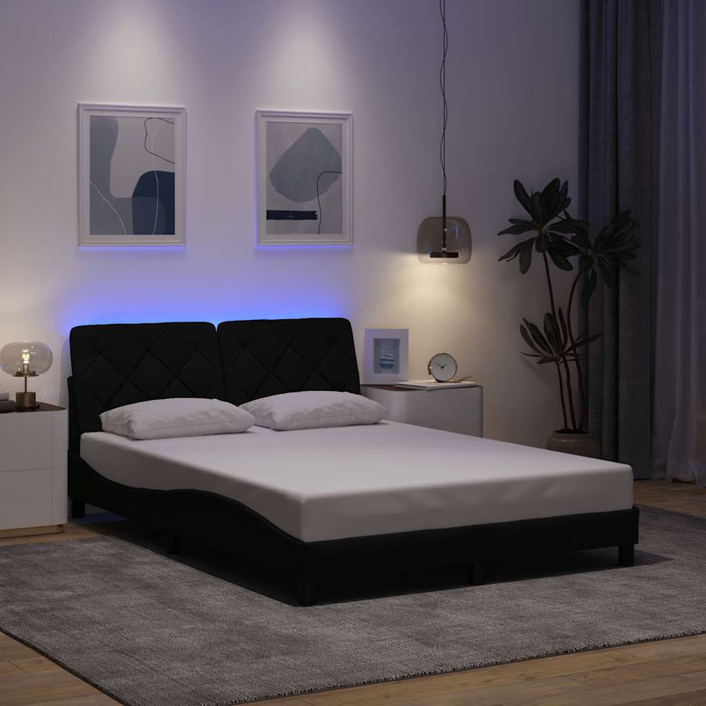 vidaXL Rama łóżka z LED bez materaca Czarna 140x200 cm tkanina