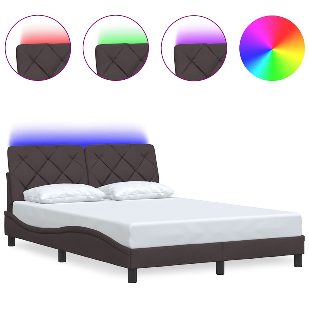 vidaXL Rama łóżka z LED bez materaca Ciemny brąz 140x200 cm Tkanina