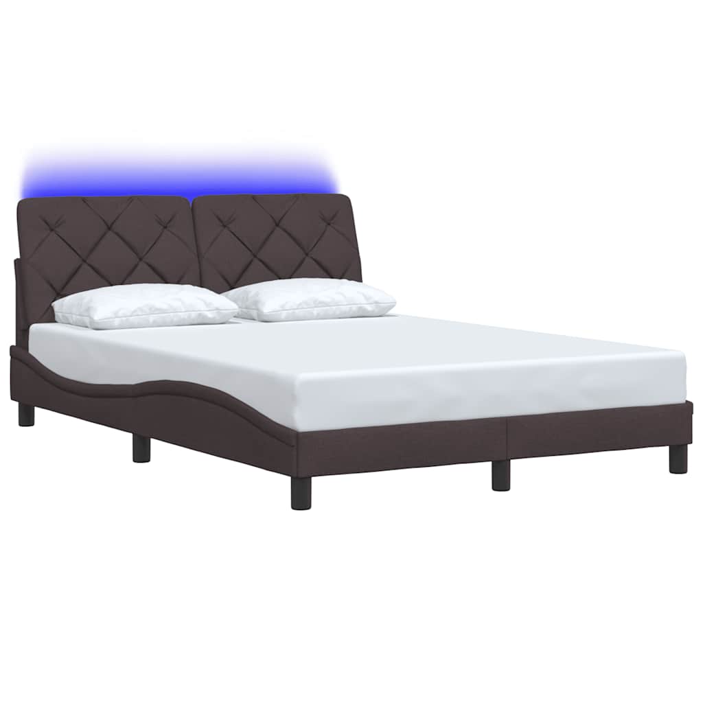 vidaXL Rama łóżka z LED bez materaca Ciemny brąz 140x200 cm Tkanina