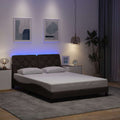 vidaXL Rama łóżka z LED bez materaca Ciemny brąz 140x200 cm Tkanina