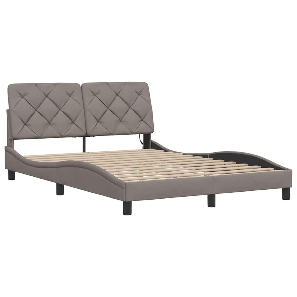 vidaXL Rama łóżka z LED bez materaca Taupe 140x200 cm Tkanina