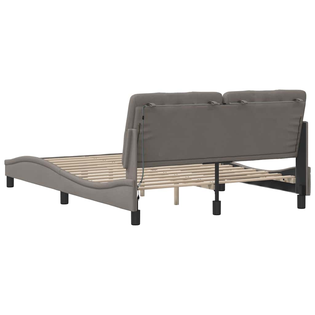 vidaXL Rama łóżka z LED bez materaca Taupe 140x200 cm Tkanina