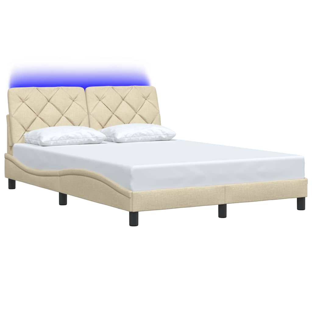 vidaXL Rama łóżka z LED bez materaca Kremowa 140x200 cm Tkanina