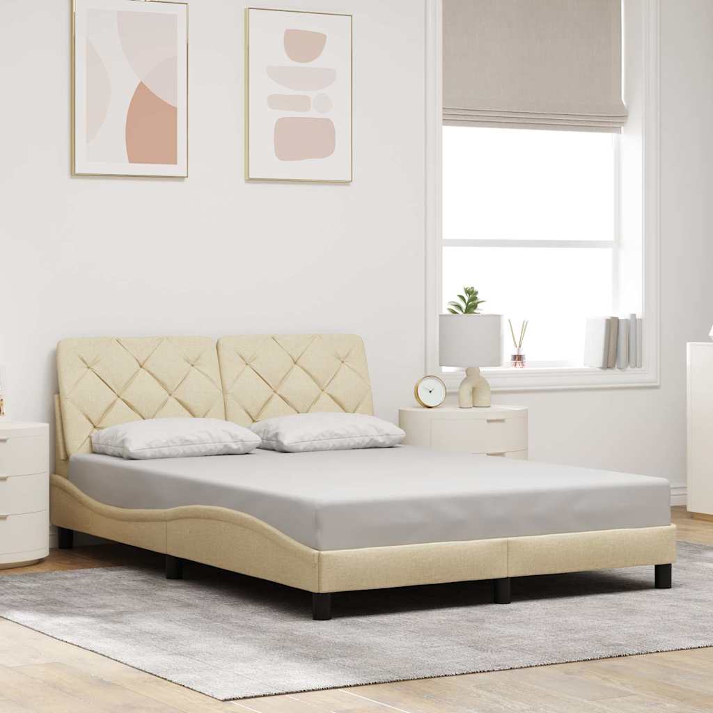 vidaXL Rama łóżka z LED bez materaca Kremowa 140x200 cm Tkanina
