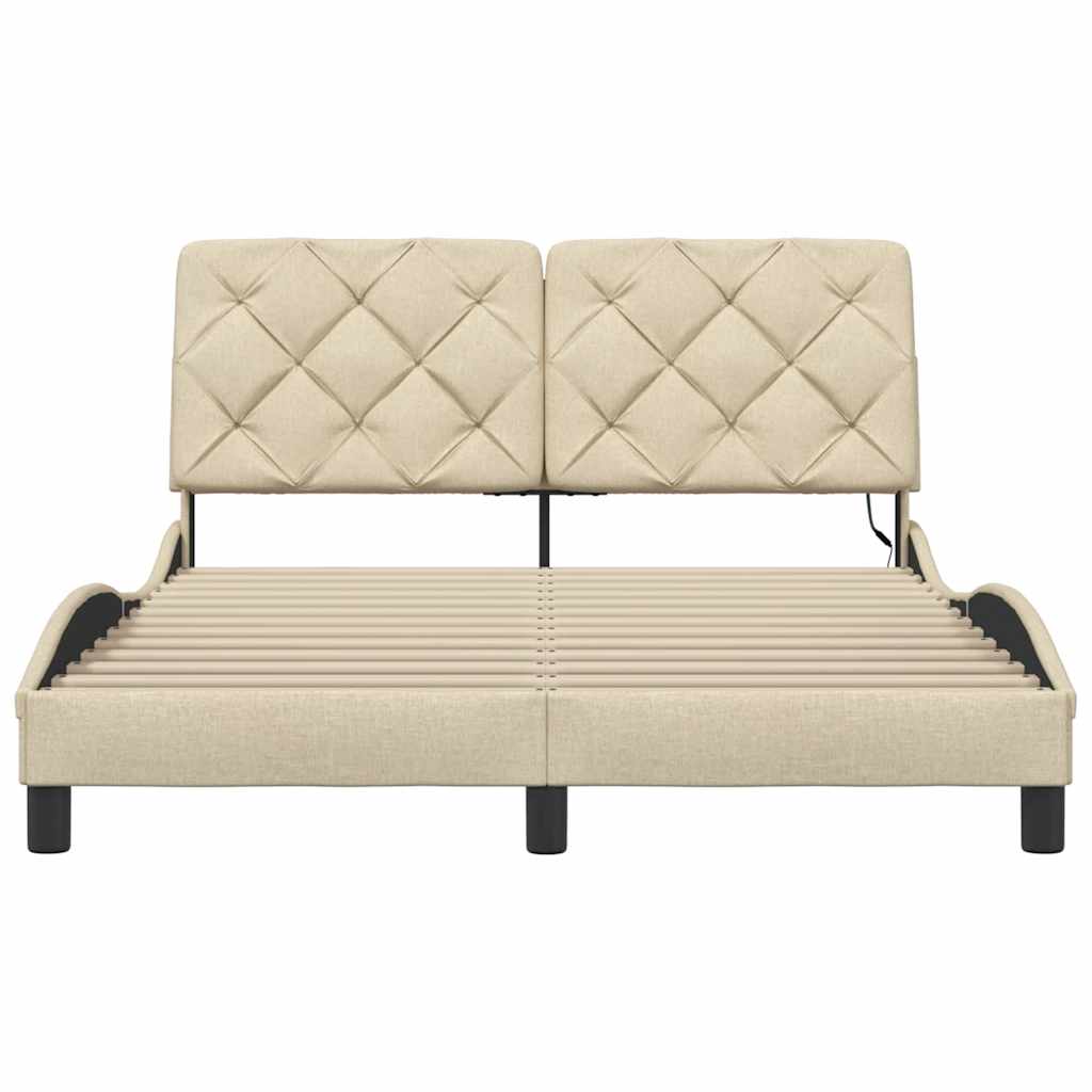 vidaXL Rama łóżka z LED bez materaca Kremowa 140x200 cm Tkanina