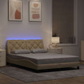 vidaXL Rama łóżka z LED bez materaca Kremowa 140x200 cm Tkanina