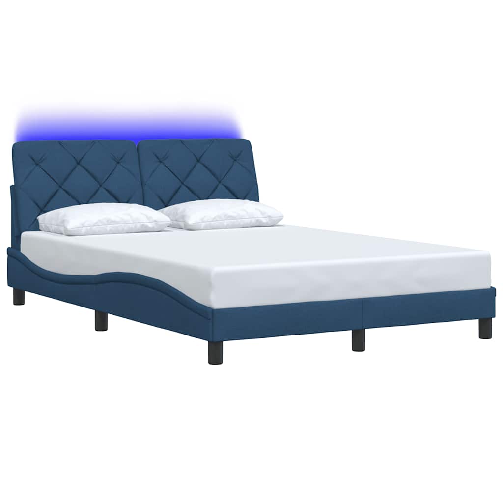 vidaXL Rama łóżka z LED bez materaca Niebieski 140x200 cm Tkanina