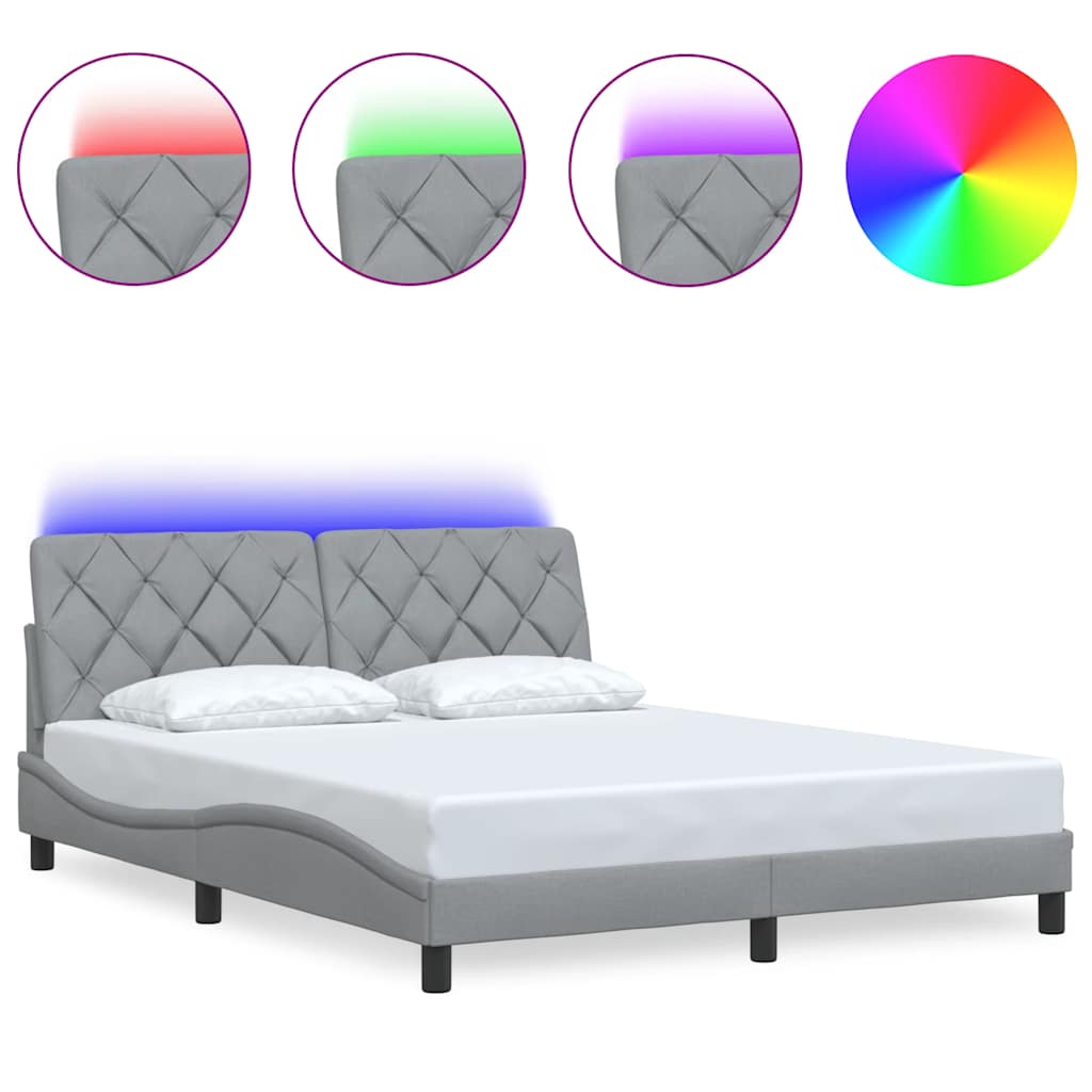 vidaXL Rama łóżka z LED bez materaca Jasnoszary 160x200 cm Tkanina
