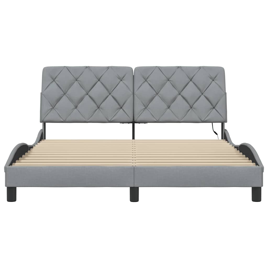 vidaXL Rama łóżka z LED bez materaca Jasnoszary 160x200 cm Tkanina