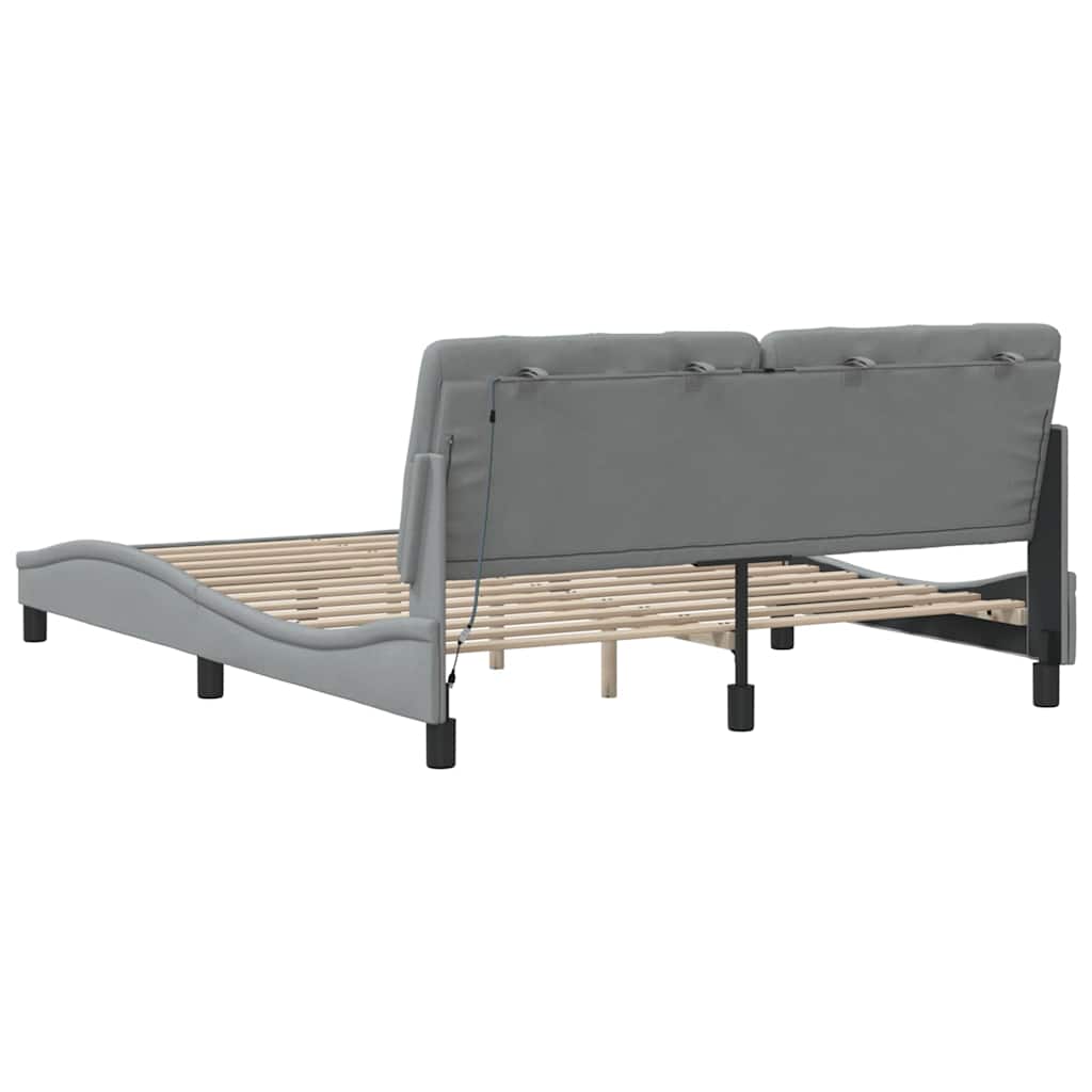 vidaXL Rama łóżka z LED bez materaca Jasnoszary 160x200 cm Tkanina