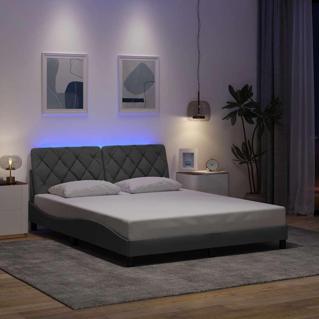 vidaXL Rama łóżka z LED bez materaca Jasnoszary 160x200 cm Tkanina