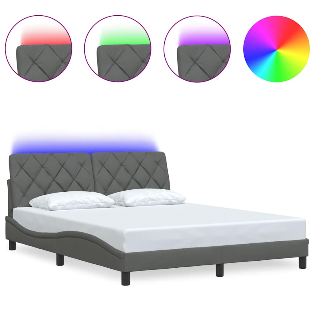 vidaXL Rama łóżka z LED bez materaca Ciemnoszara 160x200 cm Tkanina