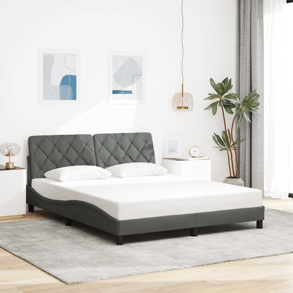 vidaXL Rama łóżka z LED bez materaca Ciemnoszara 160x200 cm Tkanina