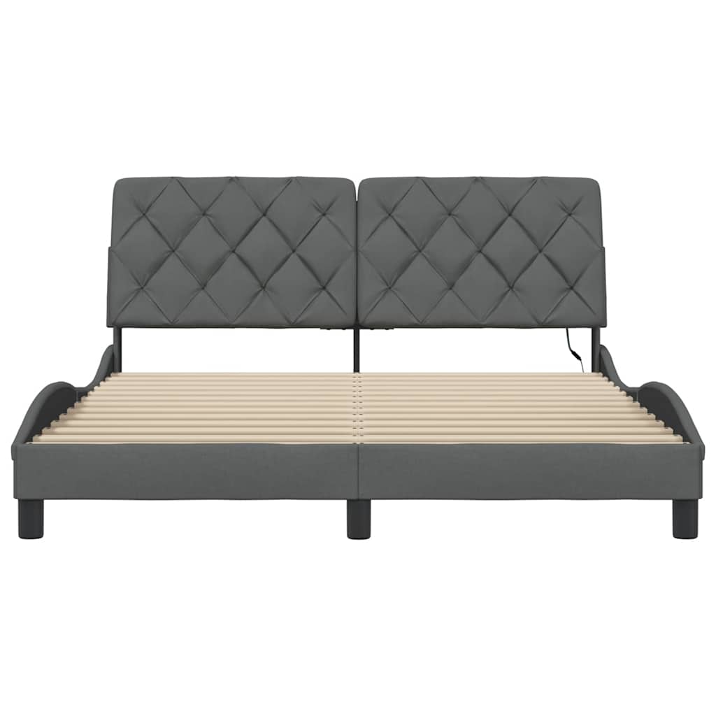 vidaXL Rama łóżka z LED bez materaca Ciemnoszara 160x200 cm Tkanina