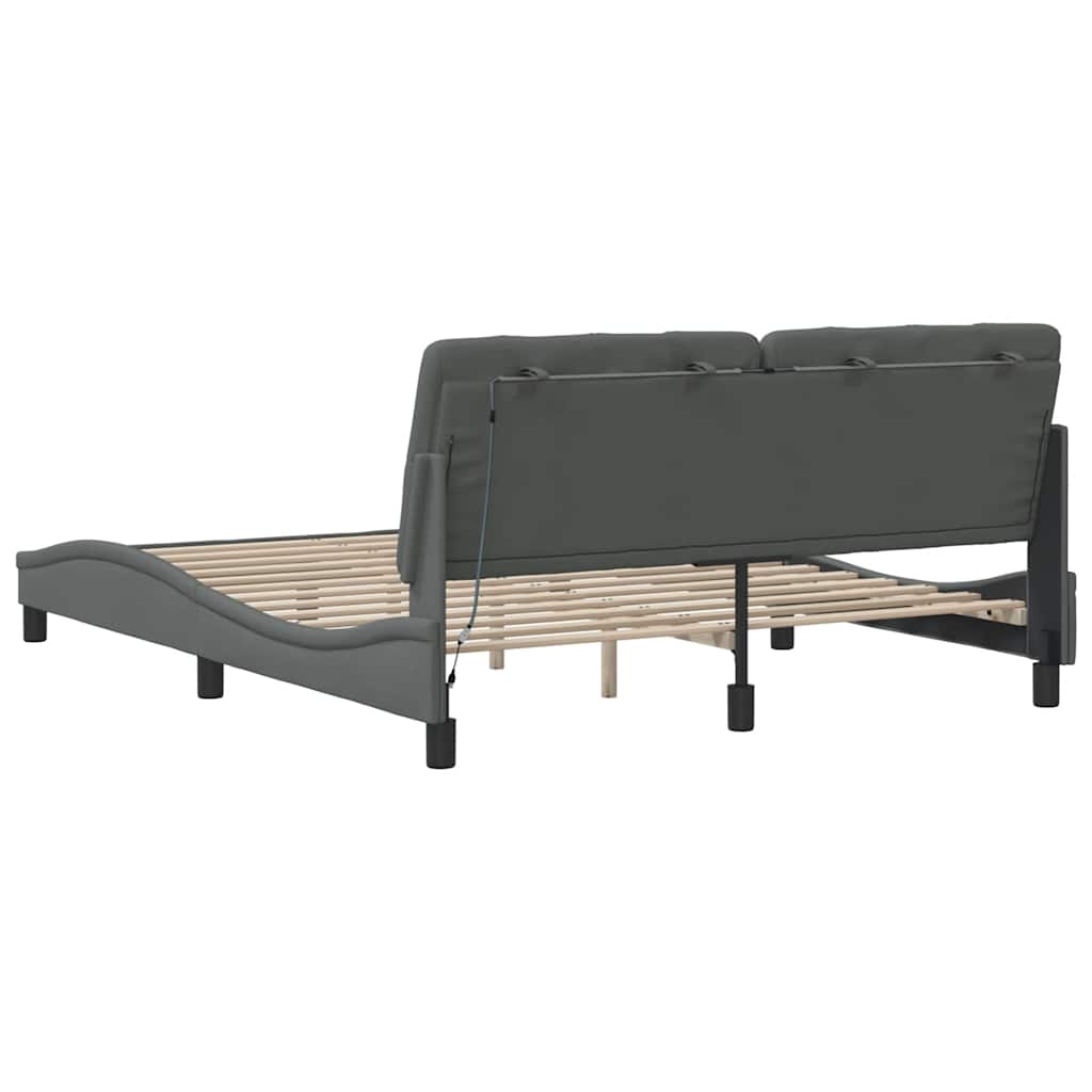 vidaXL Rama łóżka z LED bez materaca Ciemnoszara 160x200 cm Tkanina