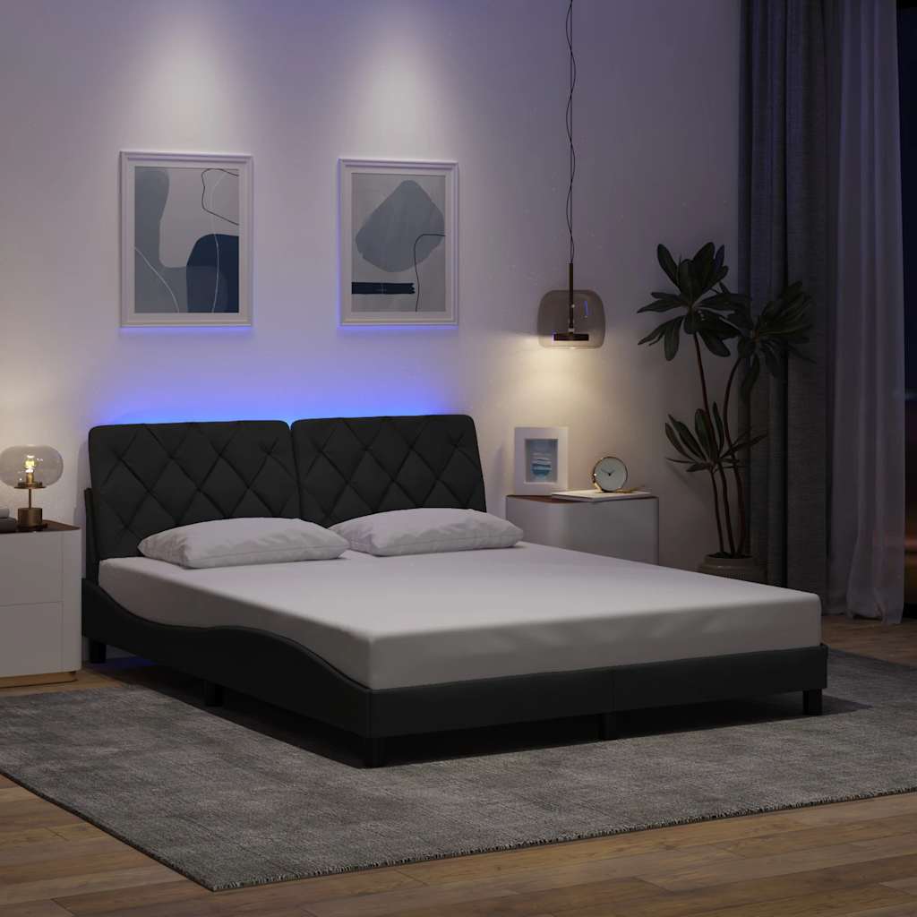 vidaXL Rama łóżka z LED bez materaca Ciemnoszara 160x200 cm Tkanina