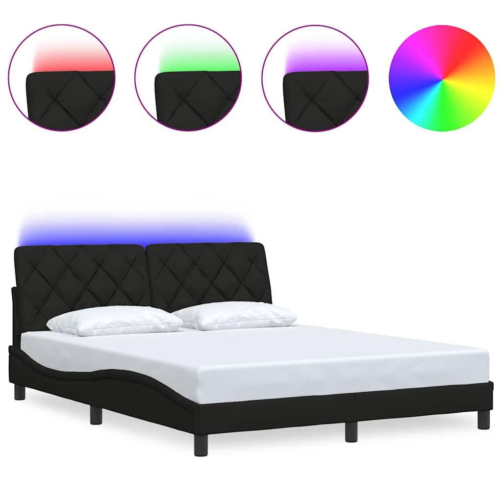 vidaXL Rama łóżka z LED bez materaca Czarna 160x200 cm tkanina